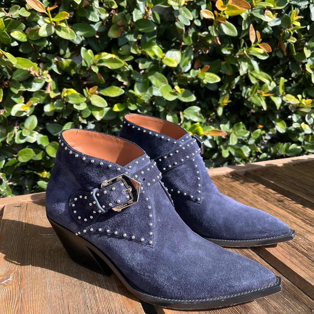 Givenchy Blue Ankle Boots with Studded Heart Design